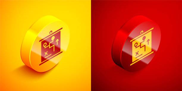 等距规划战略概念图标孤立的橙色和红色背景。杯赛队形和战术。圆按钮。向量图片下载