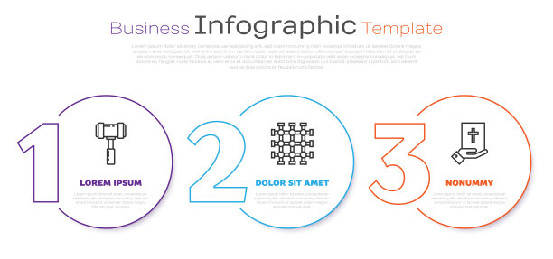 设置线法官木槌，监狱窗口和圣经上的誓言。业务信息图表模板。向量图片下载