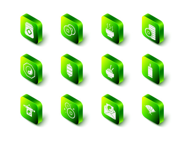 集人民币货币，茶道，烟花，中国折扇，亚洲面碗，阴阳和信封和图标。向量图片下载