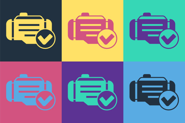 检查引擎图标孤立的颜色背景。向量图片下载