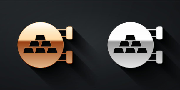 黄金和白银珠宝商店图标孤立的黑色背景。长影式。向量图片下载