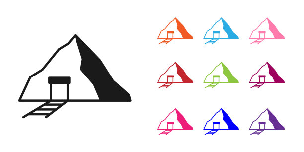 黑色金矿图标孤立在白色背景。设置图标彩色。向量图片下载