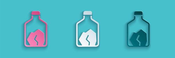 剪纸矿石开采图标孤立的蓝色背景。纸艺风格。向量图片下载