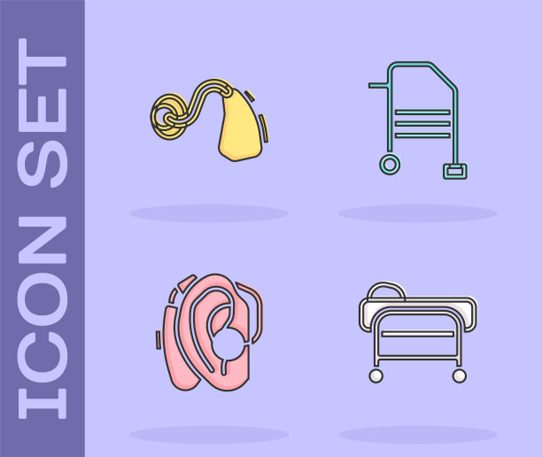 设置担架，助听器和助行器图标。向量图片下载