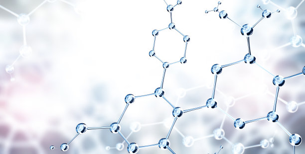 抽象分子结构模型banner：蓝色玻璃原子背景图片下载