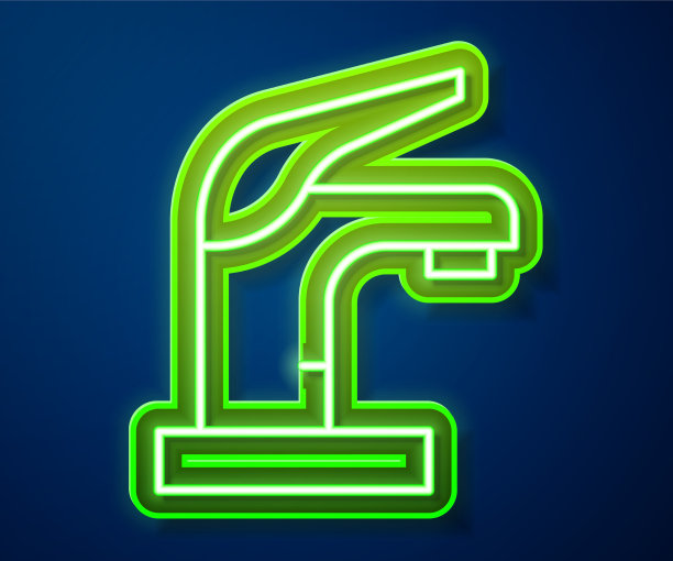 发光的霓虹灯线自来水图标孤立的蓝色图片下载