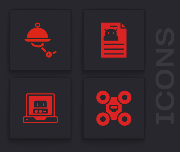 设置无人机，服务员机器人，技术规格和创建图标。向量图片下载