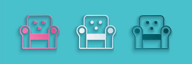 剪纸扶手椅图标孤立的蓝色背景。纸艺风格。向量图片下载