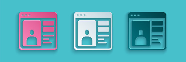 剪纸约会应用程序在线笔记本电脑的概念图标孤立的蓝色背景。女性男性轮廓扁平设计。夫妻关系的匹配。纸艺风格。向量图片下载