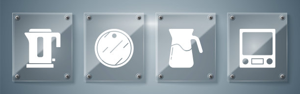 配备电子秤、水杯、菜板、电水壶。方形玻璃板。向量图片下载