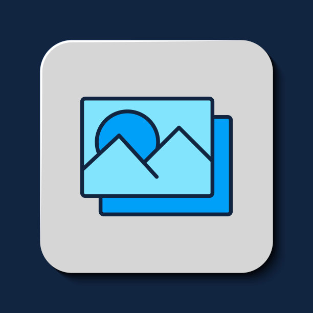 填充轮廓照片框架图标孤立的蓝色背景。老式的空相框。向量图片下载