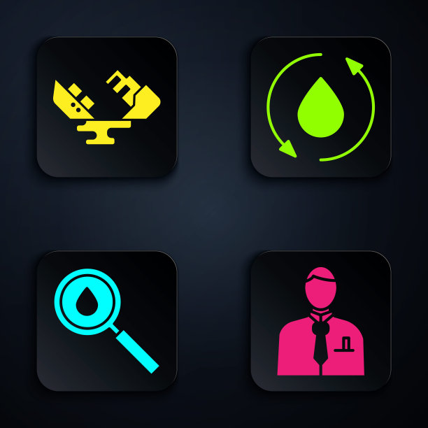 商人或股市交易员、油轮残骸、油滴黑色方形按钮矢量素材图片下载