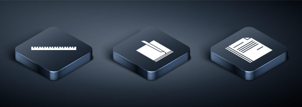 设置等距尺、文件文档和文件文档图标。向量图片下载