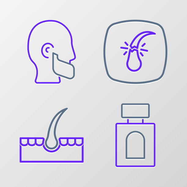 设定线须后水，人类毛囊，破碎和胡子和胡须图标。向量图片下载