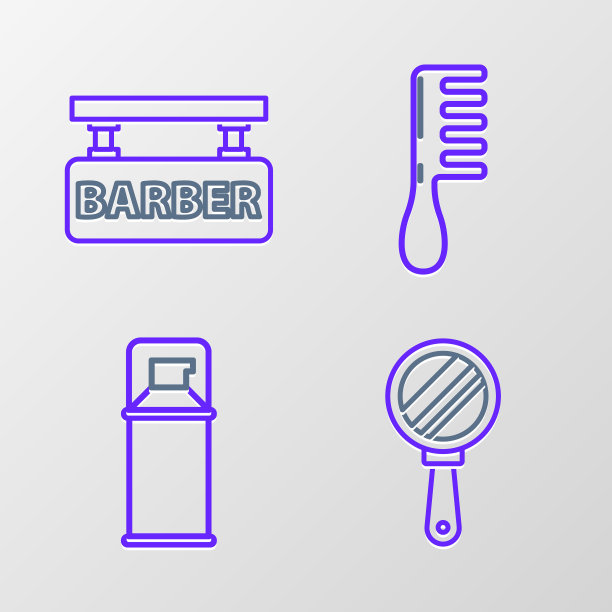 设置线手镜，剃须啫喱泡沫，发刷和理发店的图标。向量图片下载