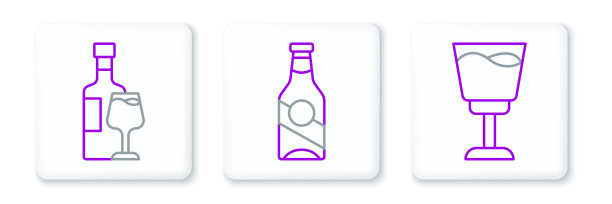 设置线酒杯，瓶子与啤酒图标。向量图片下载
