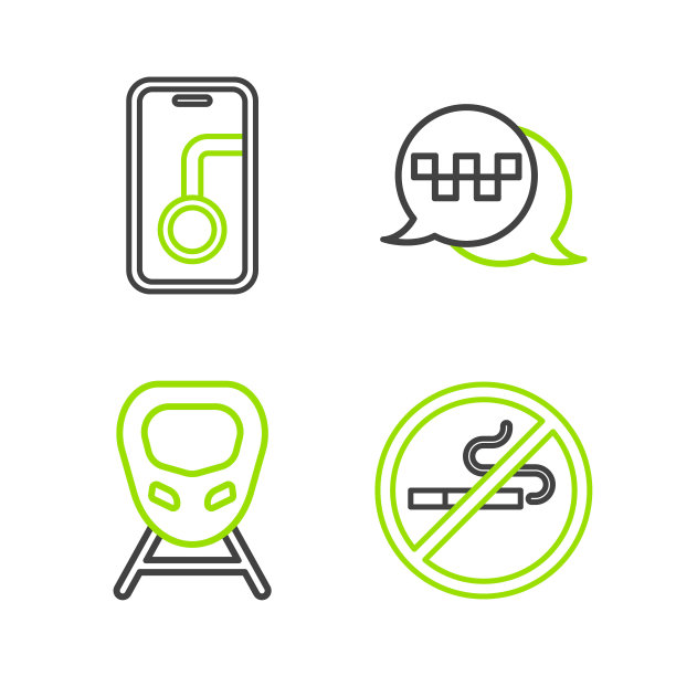 设置线路禁止吸烟，高铁，出租车电话服务和城市地图导航图标。向量图片下载