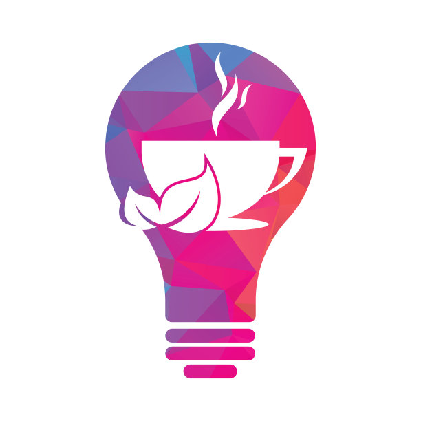 生态咖啡灯泡形状概念标志模板设计。图片下载