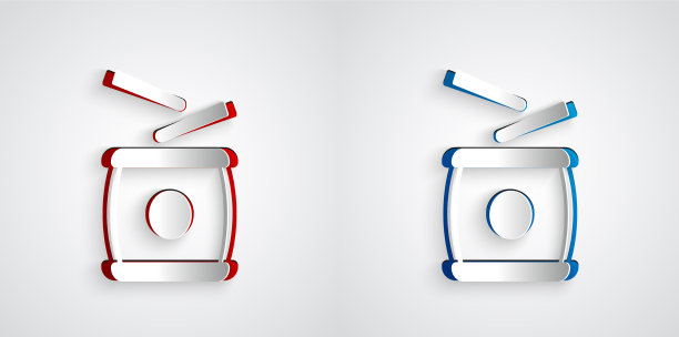 剪纸中国鼓图标孤立在灰色图片下载