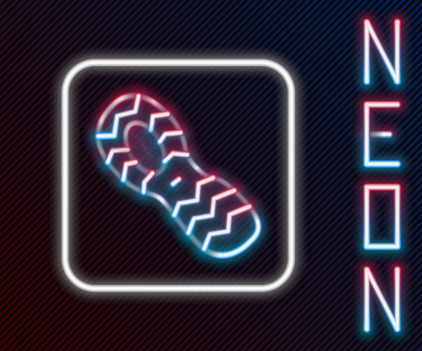 发光的霓虹灯线人类脚印鞋图标孤立的黑色背景。鞋鞋底。色彩缤纷的轮廓概念。向量图片下载