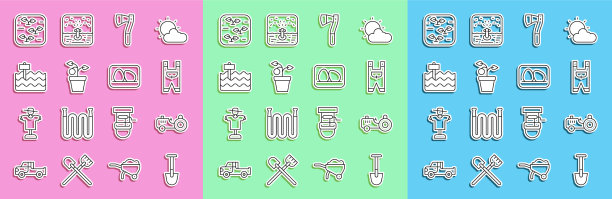 设置线铲拖拉机园艺工人的衣服图片下载