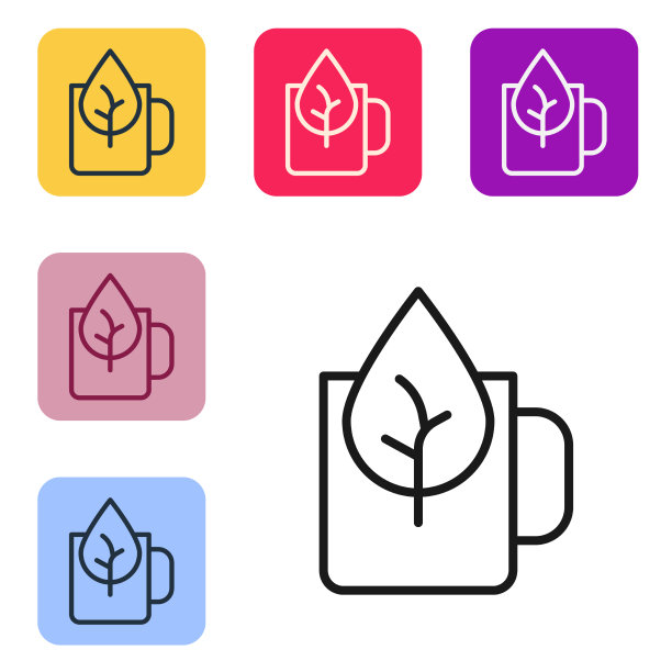 黑线杯茶与叶图标隔离上图片下载