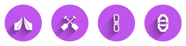 设置游客帐篷、桨、攀岩、绳索和漂流图片下载