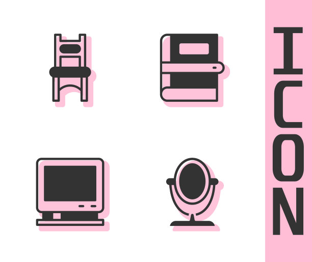 设置圆化妆镜椅子复古电视和书籍图片下载