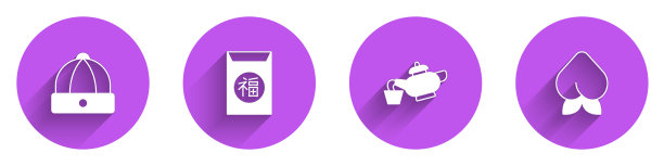 农历新年茶道设礼帽和桃红图片下载