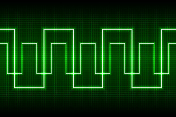 摘要暗色示波器数字屏幕上的霓虹绿折线图案图片下载