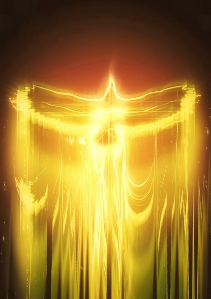 一个抽象的凤凰在黑暗中飞行的3d插图图片下载