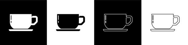 设置咖啡杯图标孤立的黑色和白色图片下载