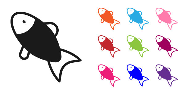 黑色的鱼图标隔离在白色背景集图片下载
