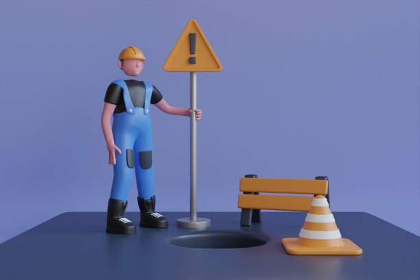 开放式下水道舱口和橙色塑料交通锥的3d插图。城市街道上正在施工的障碍物和交通锥。交通锥和人孔。图片下载