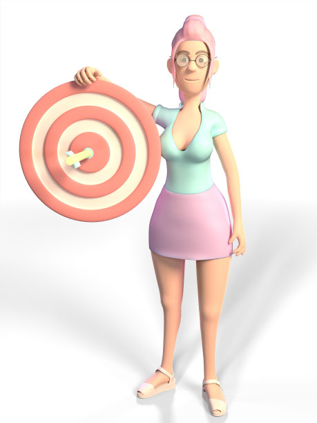 女孩用飞镖射中了靶子。成功和目标的插图3d渲染图片下载