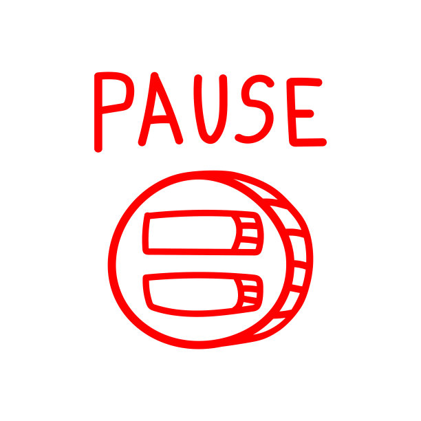 暂停字和按钮，t恤打印模板。手绘字体。图片下载