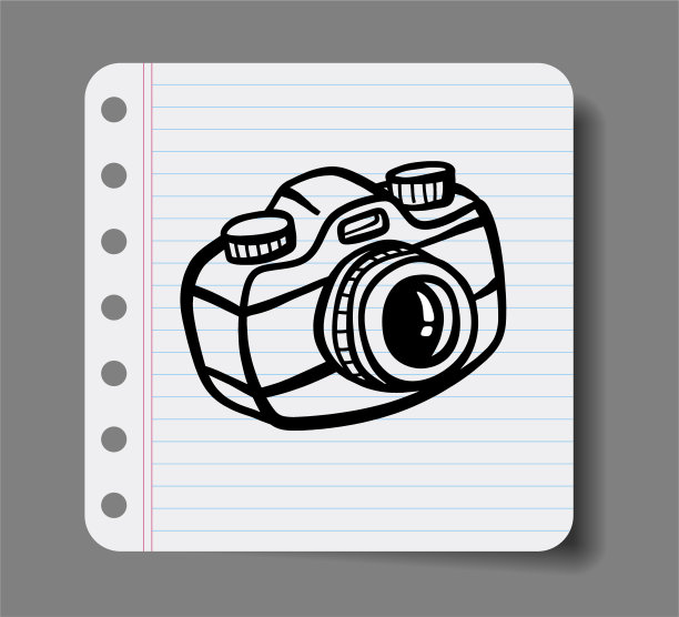 可爱的涂鸦相机图标设置在白色背景图片下载