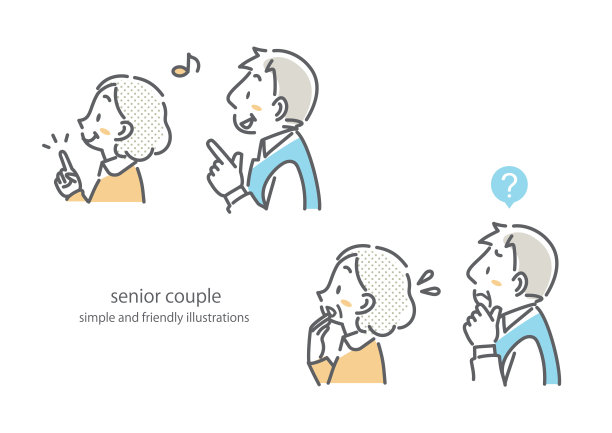 老年夫妇，快乐与不快乐，友好的插图图片下载