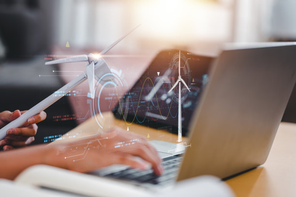 风车电力模式系统对未来生态系统创新和建筑资源。图片下载