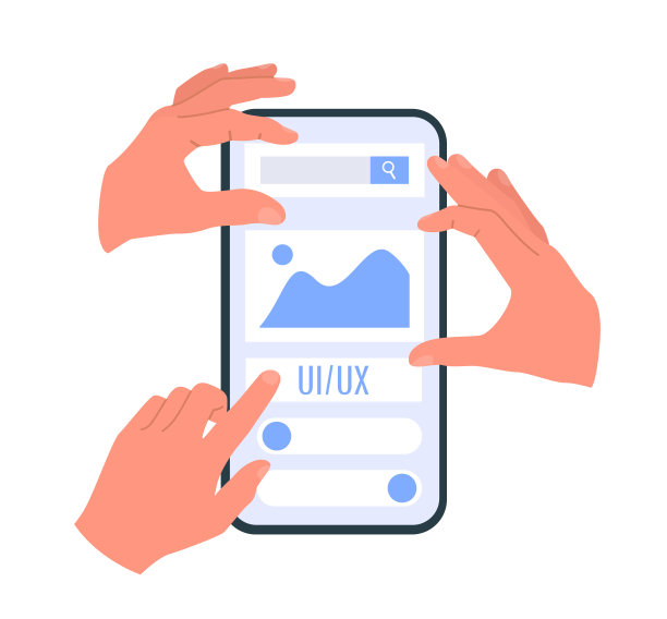 人手在布局移动应用程序。UI UX设计。矢量平面插图隔离在白色背景上。图片下载