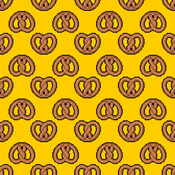 Bretzel像素艺术图案无缝。8位德国烘焙食品像素化背景。矢量纹理图片下载