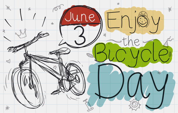 笔记本纸与自行车和涂鸦自行车日，矢量插图图片下载