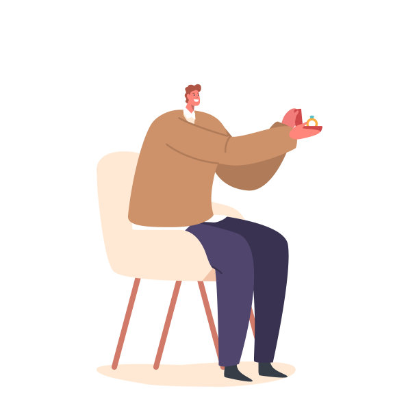 人物坐在椅子上，拿着一个装有订婚戒指的盒子。他的表情显示出一种复杂的紧张图片下载