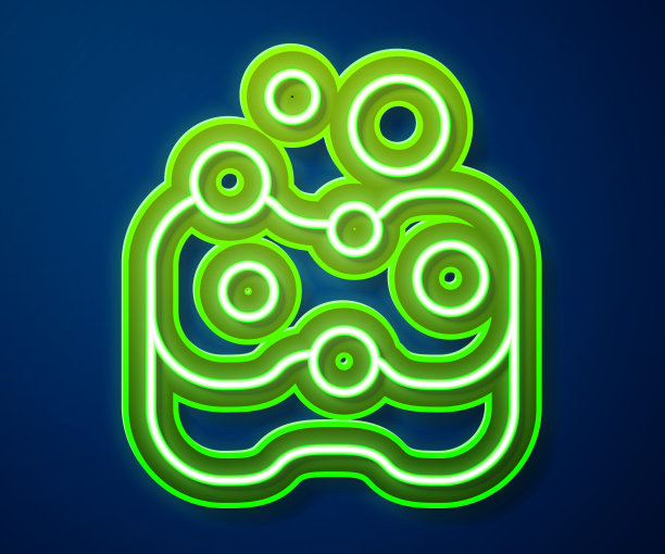 发光的霓虹线海绵图标孤立的蓝色背景。洗碗用的一缕猪油。清洁服务理念。向量图片下载