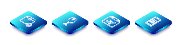 包装盒与复选标记，易碎玻璃，飞机和纸板和移动应用程序跟踪图标。向量图片下载