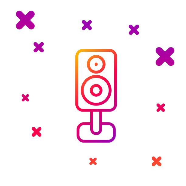 彩色线立体声扬声器图标隔离在白色背景。音响系统扬声器。音乐图标。音乐柱扬声器低音设备。梯度随机动态形状。向量图片下载