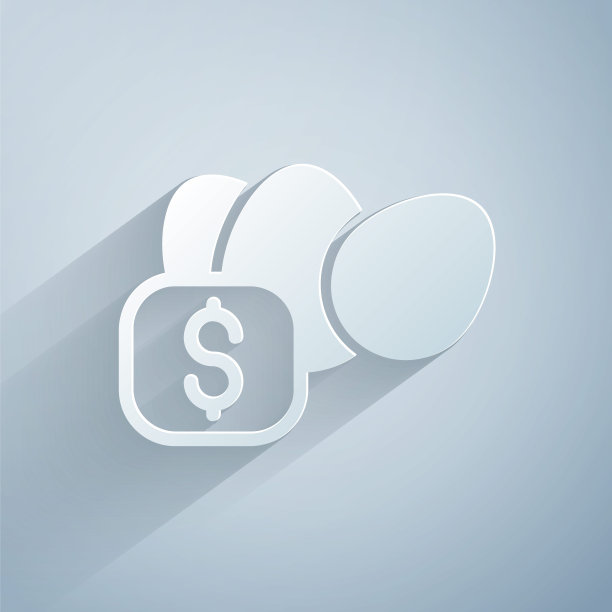 剪纸价格标签的鸡蛋图标隔离在灰色背景。纸艺风格。向量图片下载