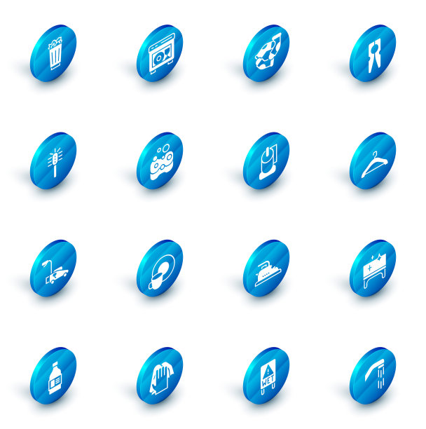 集洗碗机机器，袜子，衣服别针，厕所刷，割草机，海绵，衣架衣柜和纸卷图标。向量图片下载