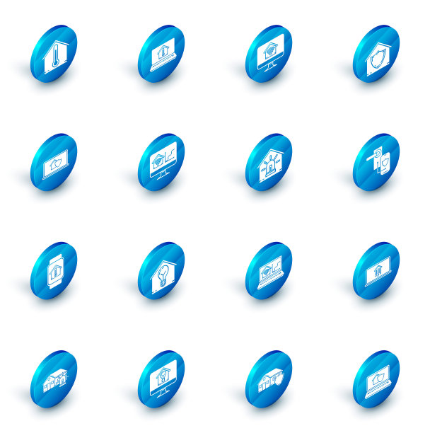 设置笔记本电脑的室内温度，电脑监视器智能家居wi-fi，房屋保护，智能手表，锁和报警图标的数字门锁无线技术。向量图片下载