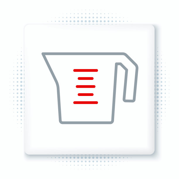 线测量杯测量干和液体食品图标隔离在白色背景。带手柄的塑料刻度烧杯。色彩缤纷的轮廓概念。向量图片下载